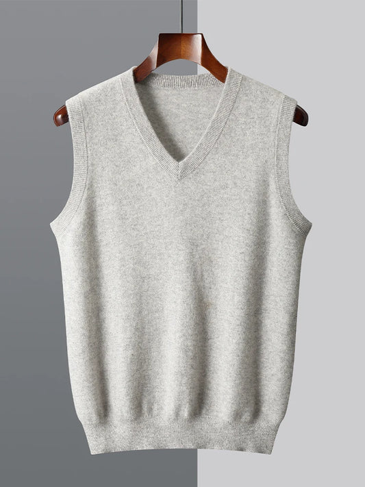 Men Wool V-neck Sweater Vest Pullover Autumn Winter Basic Casual Cashmere 100% Merino Wool Knitted Soft Sleeveless Waistcoat Top